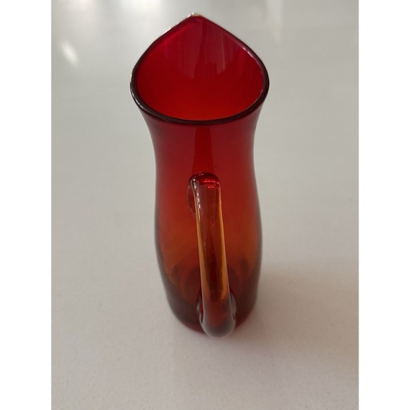 Vintage Small Amberina Glass Hand Blown Glowing Pitcher with Orange Handle 7.5" - Picture 6 of 9